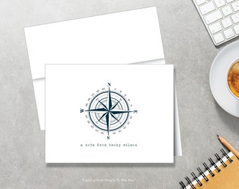 Personalized Note Cards - Compass - Set of 8 - Notes - Folded - Stationery