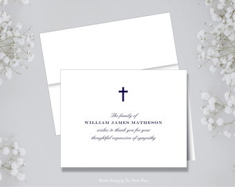 Personalized Note Cards - Sympathy Funeral Thank You Traditional Cross - Set of 8 - Notes - Folded - Stationery