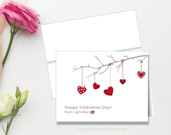 Valentine Note Cards - Valentine Hearts on Branch - Valentine Personalized Notes - Folded Note Cards - Set of 8 - Stationery - Stationary