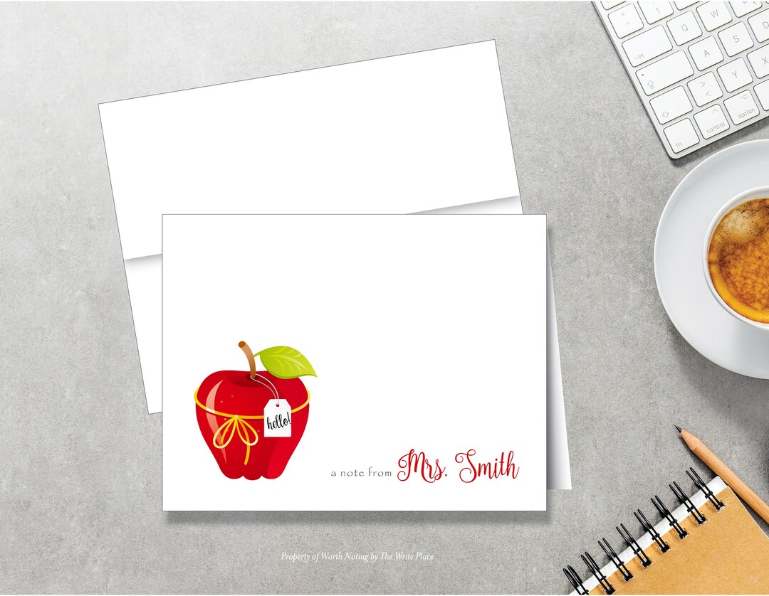 Personalized Note Cards - Teacher Notes - Apple Hello - Set of 8 ...