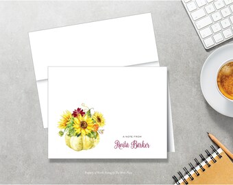 Personalized Note Cards - Autumn Sunflower Bouquet - Set of 8 - Notes - Folded - Stationery