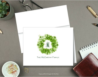 Personalized Note Cards - Irish Shamrock Wreath - Set of 8 - Notes - Stationery - Stationary - St. Patrick's Day