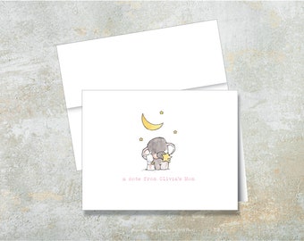 Baby Thank You Note Cards - Baby Elephant Moon and Stars - Set of 8 - Notes - Folded - Baby Stationery - Baby Stationary