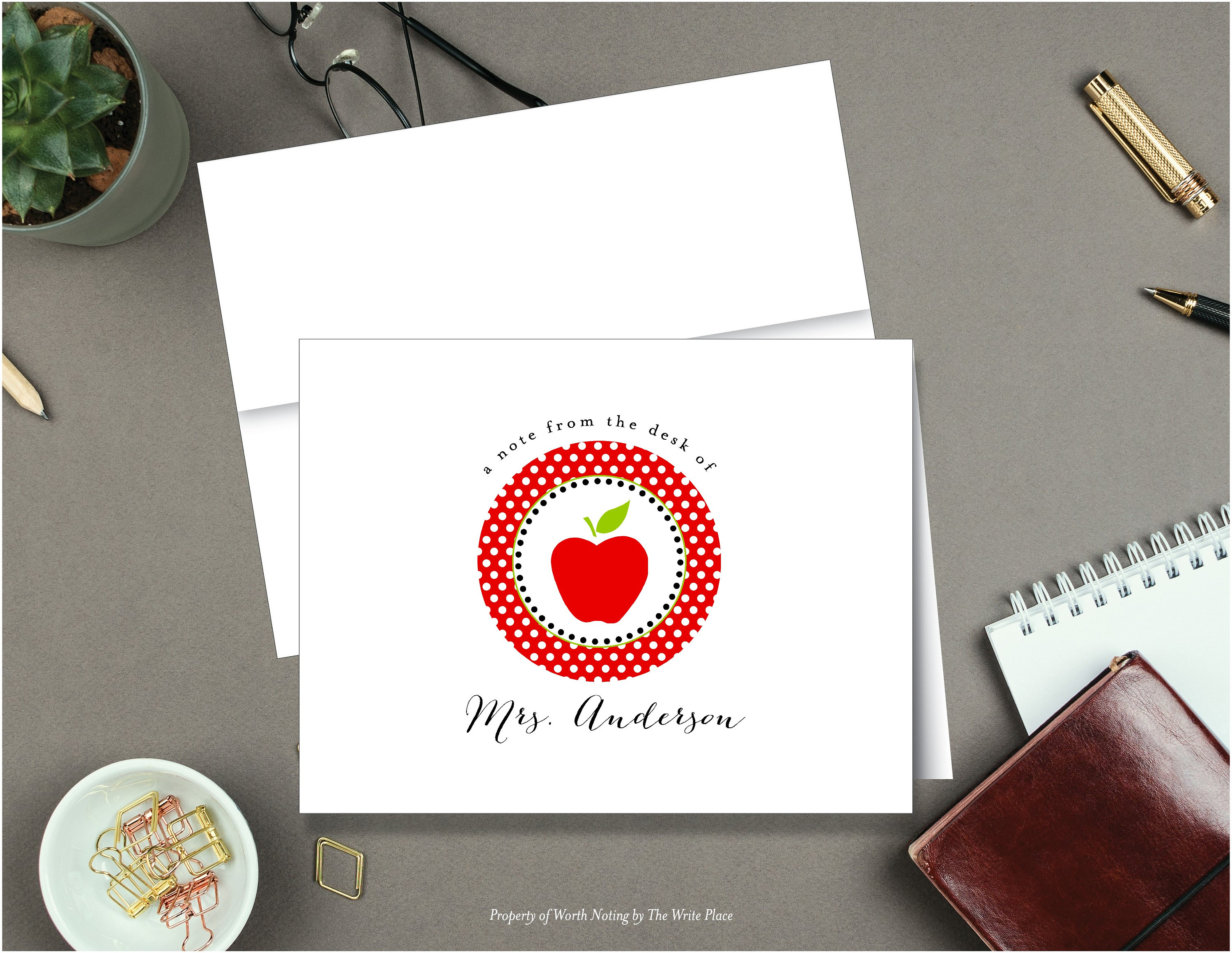 Personalized Note Cards - Teacher Notes - Apple for Teacher - Set of 8 ...