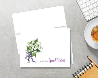 Personalized Note Cards - Lily of the Valley Bouquet - Set of 8 - Notes - Folded - Stationery
