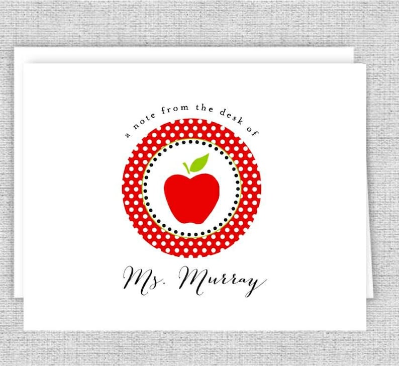 Set of 8 Apple for Teacher Personalized Folded Notes