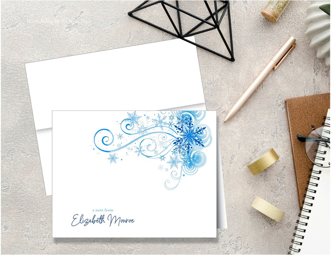 Snowflake Gift Notes Snowflake Swirls Note Cards - Personalized Notes - Set of 8 - Folded ...