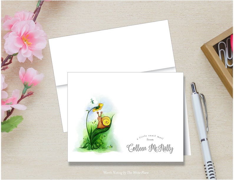 Snail Taking Notes Personalized Note Cards, Snail Mail Note, Snail Mail Stationary ...