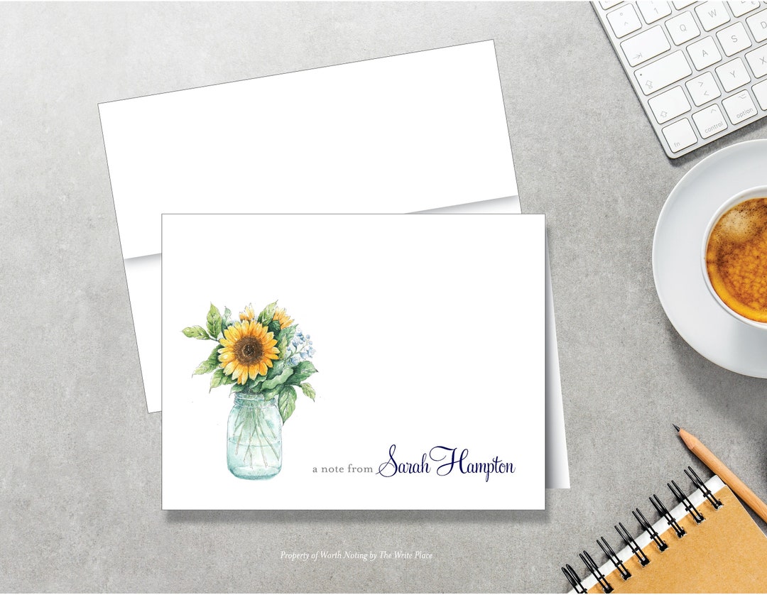 Personalized Note Cards - Sunflowers in Vase - Set of 8 - Notes ...