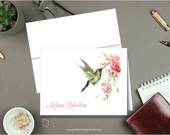 Green Hummingbird Note Cards, Gift Idea, Personalized Stationery, Set of 8 Folded Notes, Hummingbird Stationary, Hummingbird Stationery