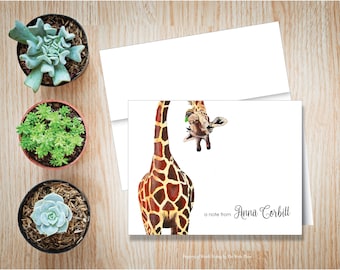 Giraffe Personalized Folded Note Cards - Set of 8 - Note Card - Stationery