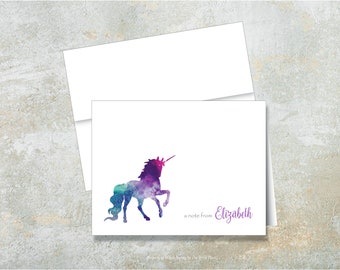 Unicorn Note Cards, Unicorn Stationery, Unicorn Stationary, Personalized Stationery, Set of 8, Folded Notes