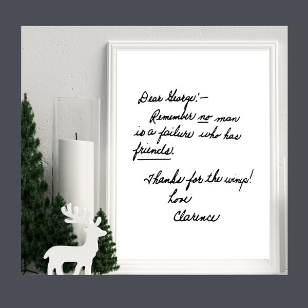 It's A Wonderful Life Digital Print, George Bailey Quote No man is a Failure, Christmas Friendship Gift, Christmas Decor