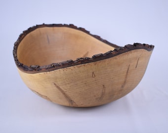 Bark Edge Wooden Bowl | Live Edge Decorative Wooden Bowl | Rustic Bark Wooden Bowl | Ambrosia Maple Bowl | Lathe Turned Wooden Bowl