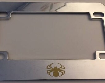 Black with Red Motorcycle//Scooter License Plate Frame Stickysight.com Round Spider