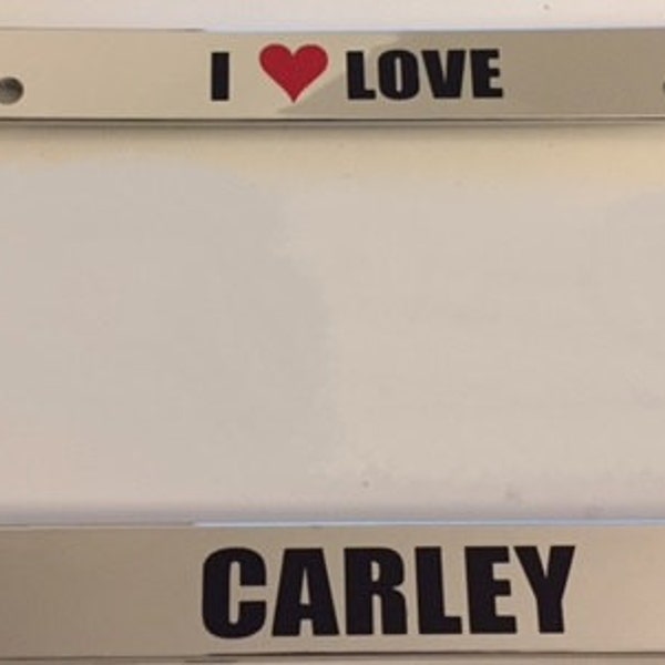 I Love Carley - Cute -  Chrome with RED Heart Automotive License Plate Frame - Mickey