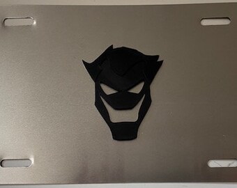 Joker Laughing Face in 3d- Unique  - License Plate INSERT Grey with Black Automotive License Plate Frame - Superhero 3d