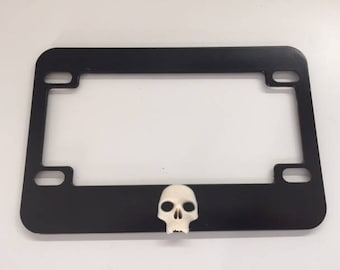 Cráneo en 3d negro con blanco motocicleta placa marco - miedo agresivo