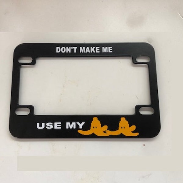 Don't Make Me Use My Bananas  -  Black with Yellow Multi Color Scooter / Motorcycle License Plate Frame - Cute Funny Gamer