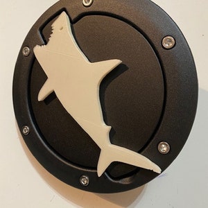 Shark Swimming in 3D - Black with white for Jeep Wrangler JK/JKU flag Gas Cap Cover - Love Surfing Surf Shark Jaws