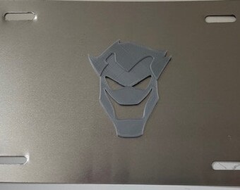 Joker Laughing Face in 3d- Unique  - License Plate INSERT Grey with Grey Automotive License Plate Frame - Superhero 3d