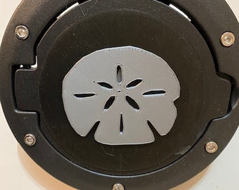 Sand Dollar in 3D - Black with Grey for Jeep Wrangler JK/JKU flag Gas Cap Cover - Sanddollar hibiscus hawaiian sea shell