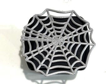 Wide Spider Web Cast in 3d Version  Love Hunting -  Black with Various Colors  - 2 inch Trail Hitch Cover  - Spiders Webs Creepy Crawler