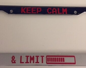 Keep Calm in 8 Bit and Save Power ( Power Bar ) - Chrome with RED License Plate Frame - Gamer Game