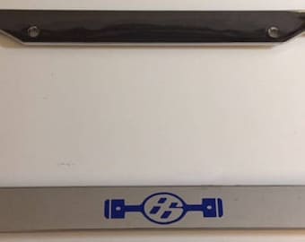 Pistons Boxster Engine   - Chrome with Blue Automotive License Plate Frame