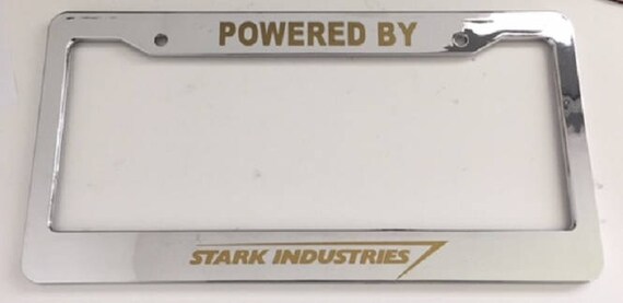 Black with Gold Automotive LICENSE plate frame Powered by Stark Industries