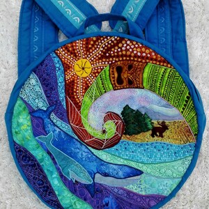 Shamanic Drum Bags, custom made, Goddess, Wolf, Stonehenge, Raven, Mandala. Quilt. hand bag, shoulder bag. image 7