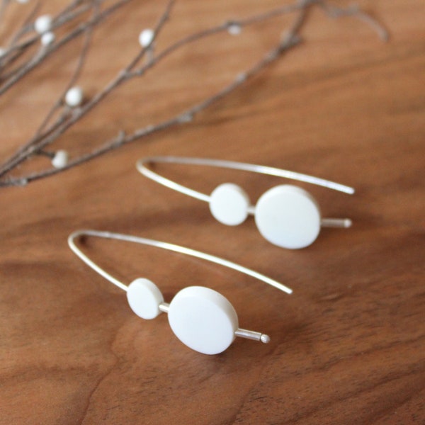 Boucles d'oreilles blanches en argent 925 et céramique porcelaine, pendants géométriques minimalistes