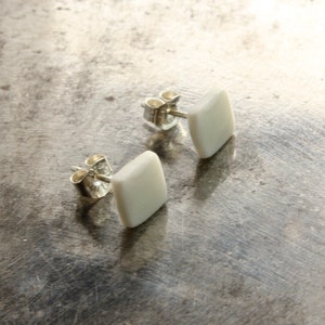 Earrings white square chip nails in porcelain and silver 925, contemporary minimalist geometric ceramics