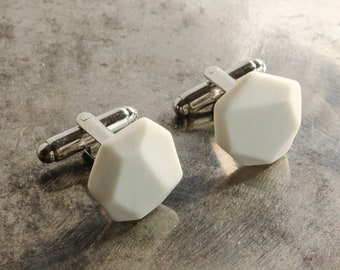 Matte white porcelain cufflinks I minimalist contemporary graphic unique pieces