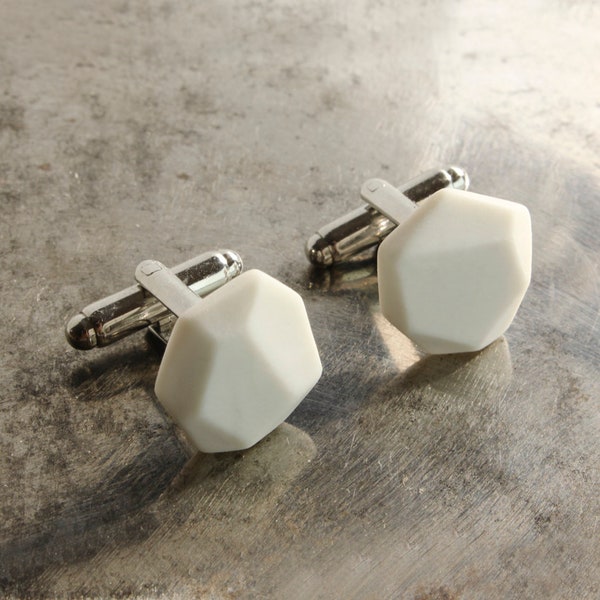 Matte white porcelain cufflinks I minimalist contemporary graphic unique pieces