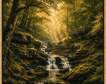 Padley Gorge Peak District Travel Poster | Derbyshire Woodland National Park Art
