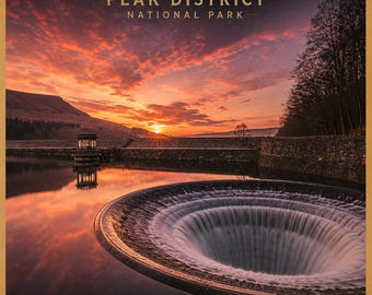 Ladybower Reservoir Vintage Travel Poster | Peak District Derbyshire Landscape Art