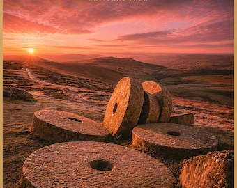 Stanage Edge Millstones Print | Peak District Vintage Travel Poster