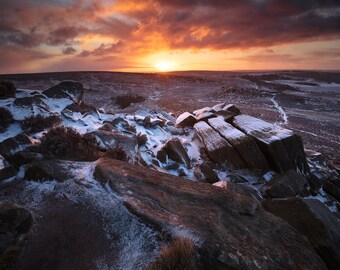 Peak District Sunset Print | Kitkat Stones, UK Landscape Photography