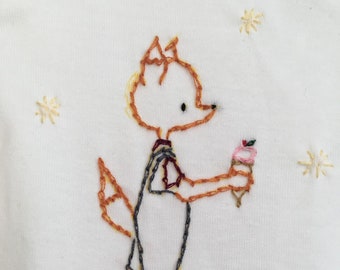 Hand Embroidered Personalised Baby Grow (Foxy)