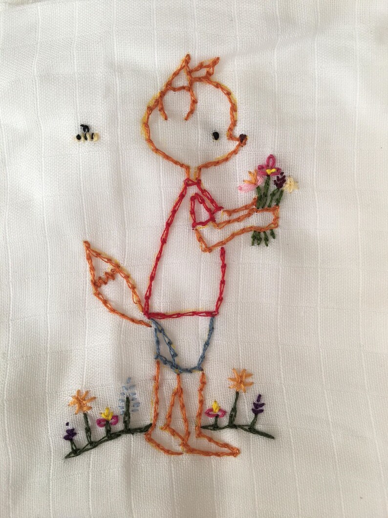 Baby muslin Hand embroidered Foxling image 1