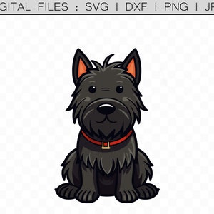 Scottish Terrier Dog SVG Cartoon Clipart Vector Illustration, Digital Cut Files for Cricut Silhouette, Cute Scottie Sticker Sublimation PNG