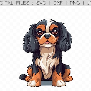 Cavalier King Charles Spaniel Dog Clipart, SVG Vector PNG Clip Art Design de adesivo, arquivos cortados para Cricut, Cameo, Dog Cartoon Clip Art
