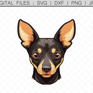 Miniature Pinscher SVG Cartoon Clipart, Min Pin Head PNG, Dog Lover Vector Illustration, Cricut Projects, Cut Files Vinyl Sign Design