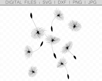 Pissenlit svg, Graines de pissenlit, Fichiers de coupe de vinyle, Fichiers DXF, Papercraft svg, Pissenlit Clipart, Fleurs de pissenlit, Souhaits de pissenlit png jpg