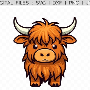 Highland Cow SVG Clipart Farm Animal Vector Illustration, Cut Files for Cricut Silhouette Cricut, Tshirt, Mug, Sticker Sublimation PNG