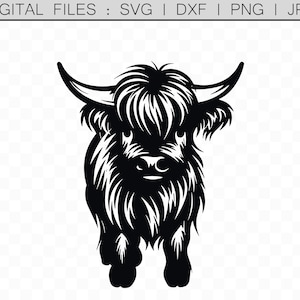 Highland Cow SVG Clipart Vector, fichier DXF pour Laser, Plasma, Metal Wall Decor, Farm Animal png, Vinyl Sticker, Stencil, Cricut, Silhouette