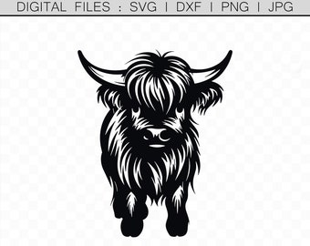 Highland Kuh SVG Clipart Vektor, DXF-Datei für Laser, Plasma, Metall-Wand-Dekor, Bauernhof Tier png, Vinyl-Aufkleber, Schablone, Cricut, Silhouette
