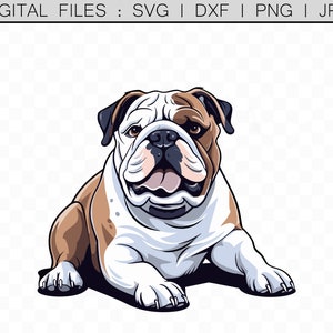 Bulldog anglais, Cartoon Illustration Vector Clip Art Téléchargement numérique pour TShirt, Mug, Fabrication de cartes, Estampes, Autocollant, Vinyle Decal Cut File