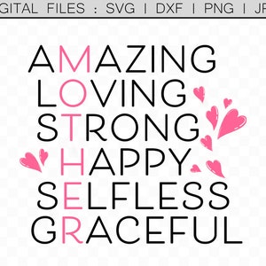 Définition de la mère, incroyable, aimante, forte, heureuse, désintéressée et gracieuse, fichiers SVG Cut pour Cricut, Silhouette et Cameo